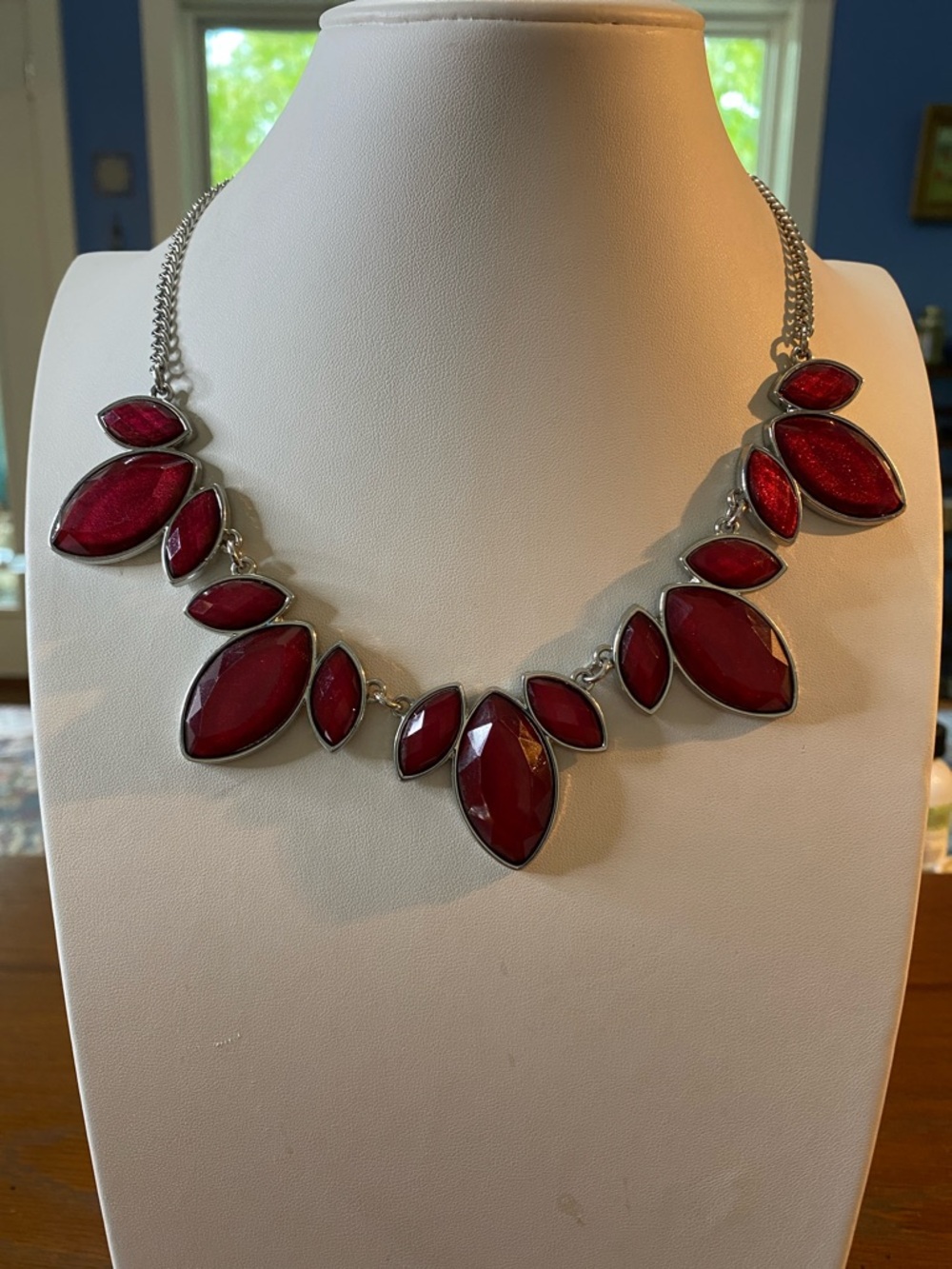 Charming Charlie faceted red statement necklace